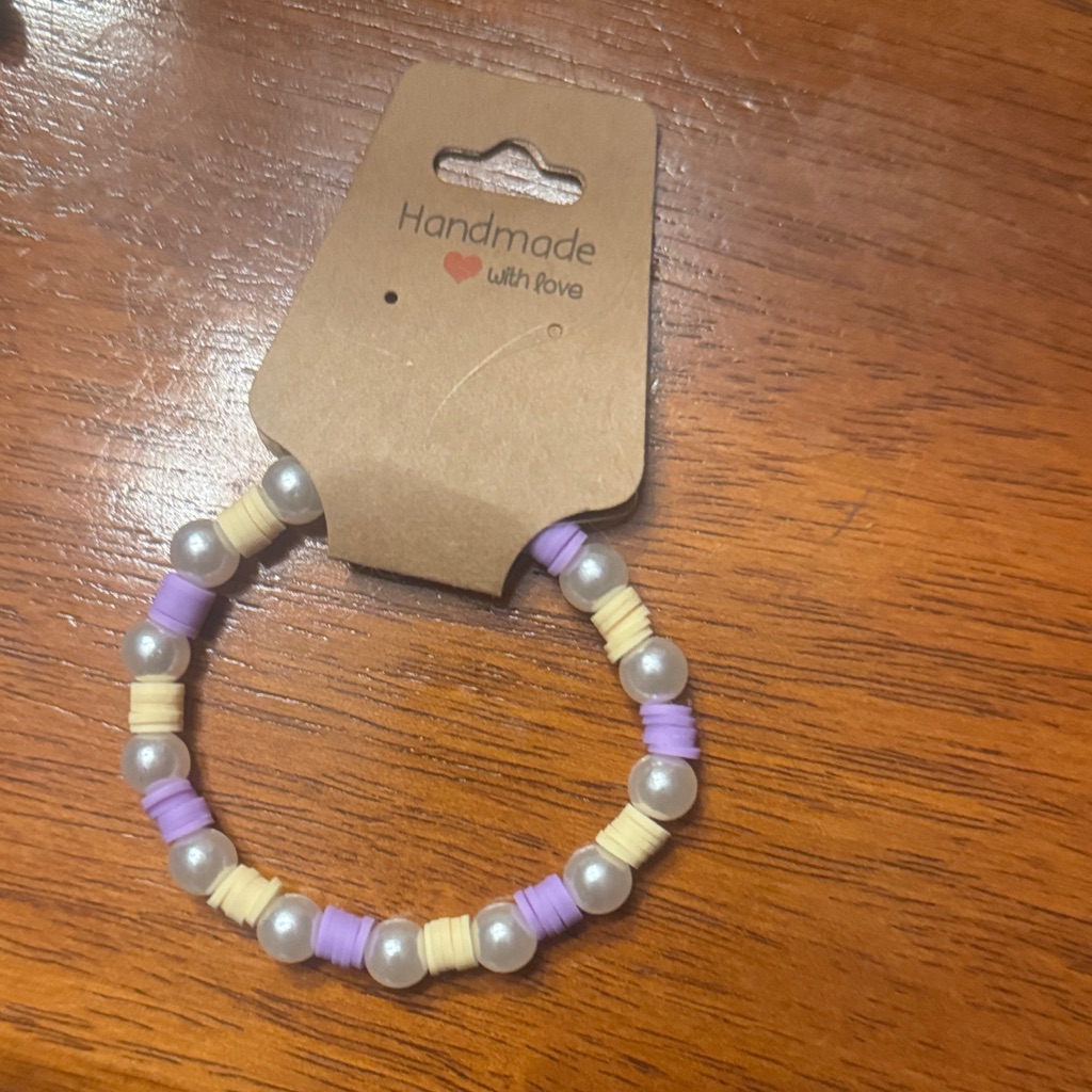 Handmade Kids Bracelet With Purple And Cream Beads